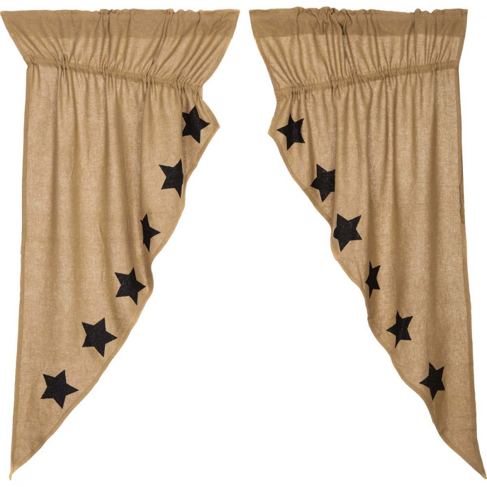 Burlap w/Black Stencil Stars Prairie Short Panel Set of 2 63x36x18