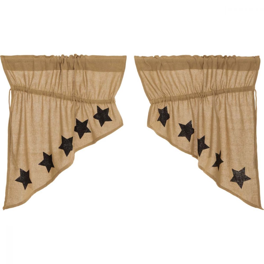 Burlap w/Black Stencil Stars Prairie Swag Set of 2 36x36x18