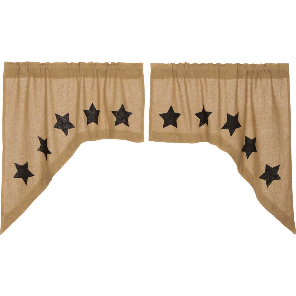 Burlap w/Black Stencil Stars Swag Set of 2 36x36x16