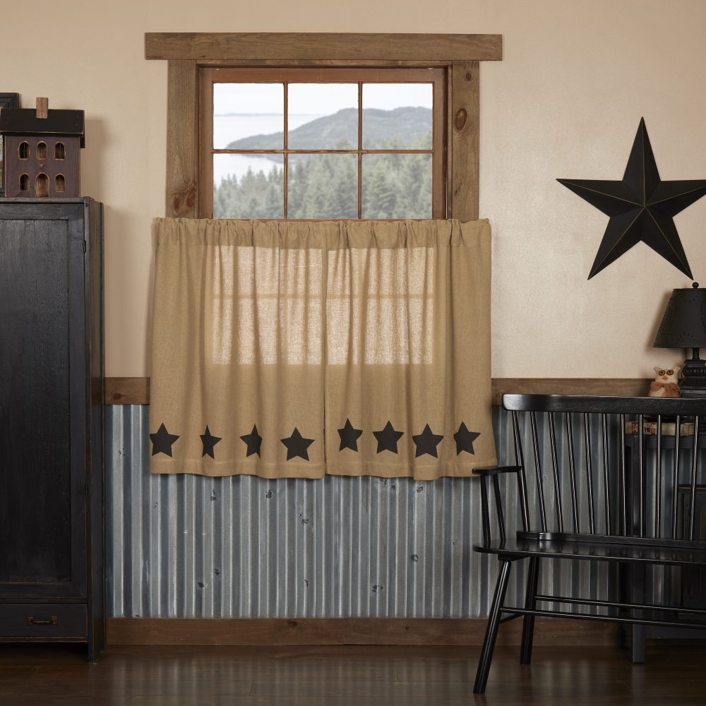 Burlap w/Black Stencil Stars Tier Set of 2 L36xW36