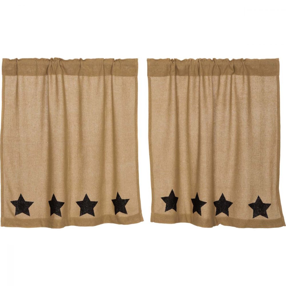 Burlap w/Black Stencil Stars Tier Set of 2 L36xW36