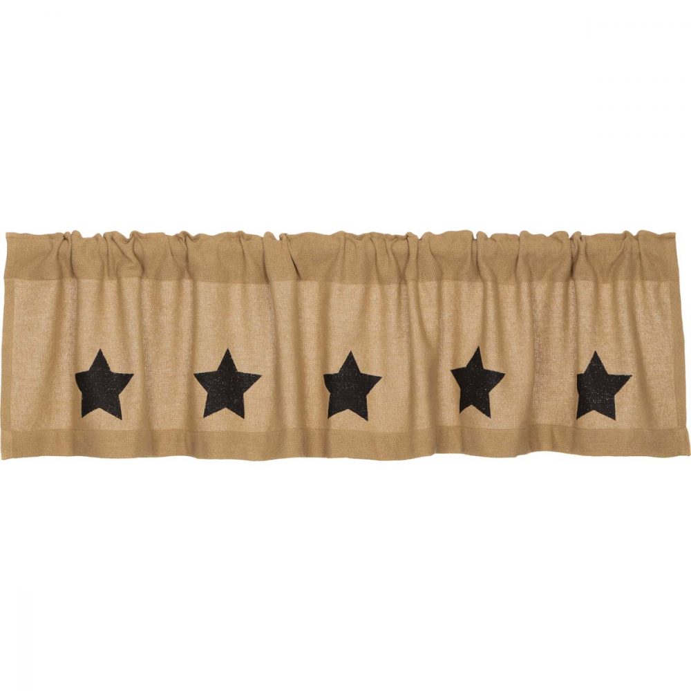 Burlap w/Black Stencil Stars Valance 16x72