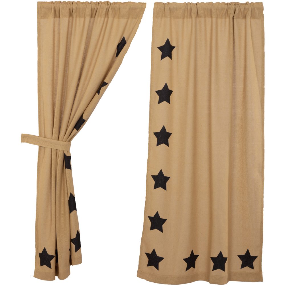 Burlap w/Black Stencil Stars Short Panel Set of 2 63x36