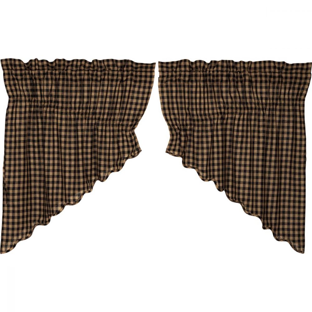 Black Check Scalloped Prairie Swag Set of 2 36x36x18