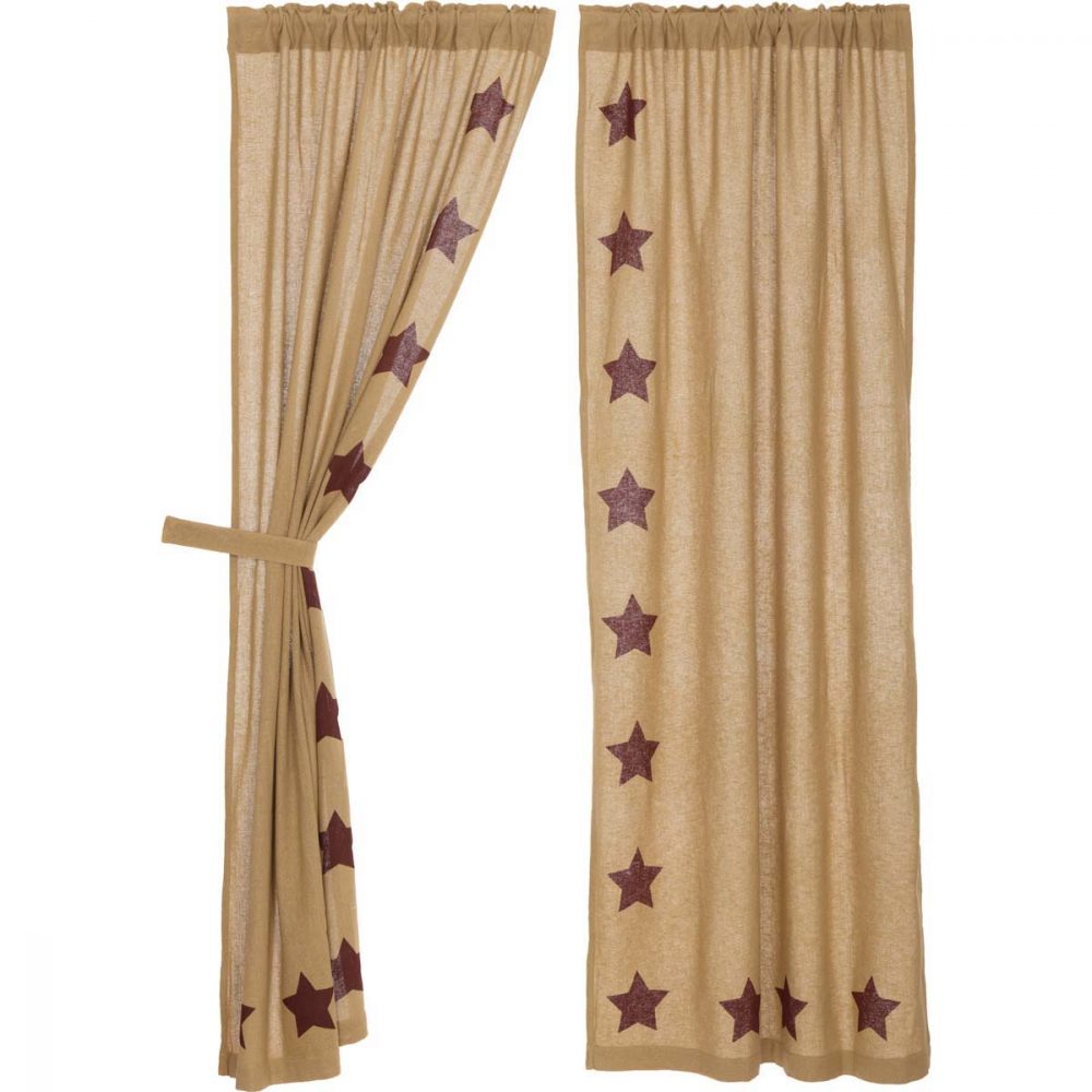 Burlap w/Burgundy Stencil Stars Panel Set of 2 84x40