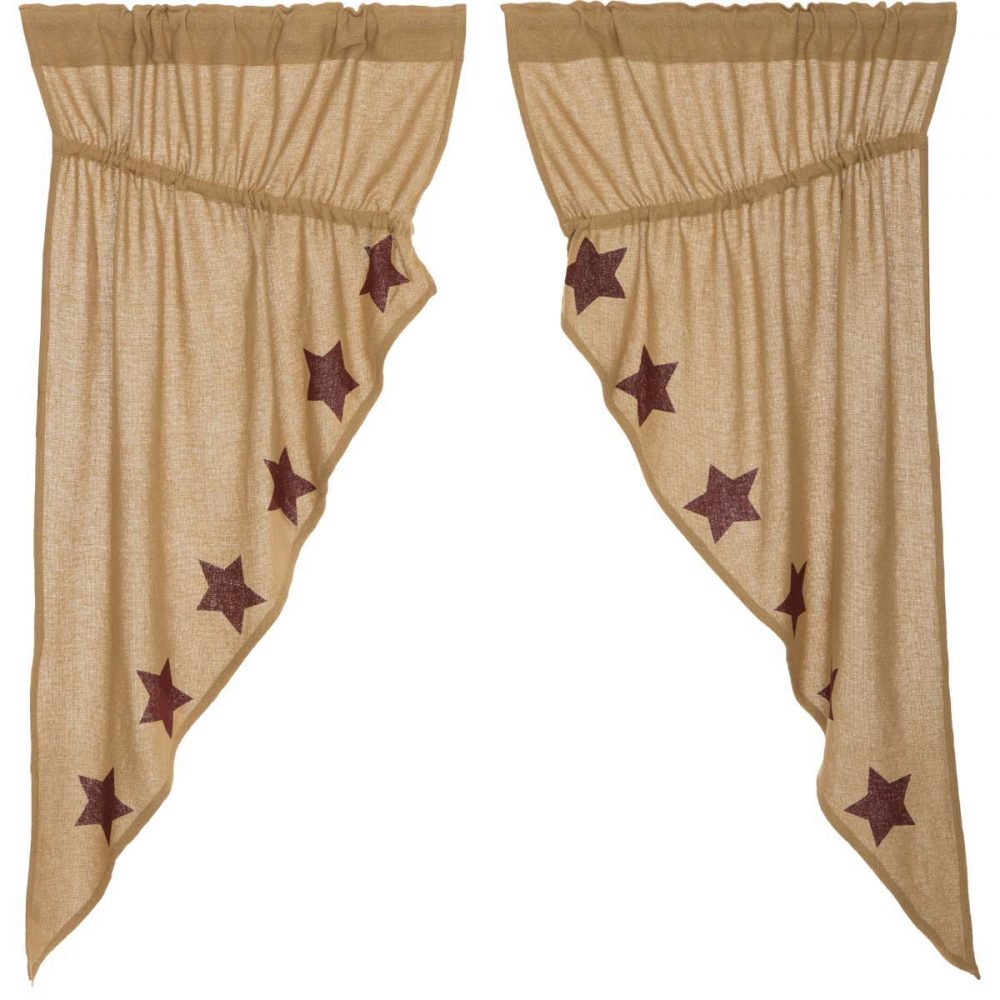 Burlap w/Burgundy Stencil Stars Prairie Short Panel Set 63x36x18