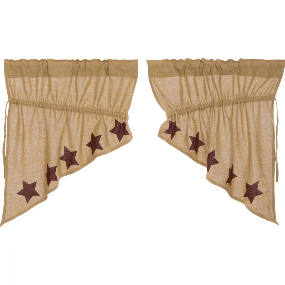 Burlap w/Burgundy Stencil Stars Prairie Swag Set of 2 36x36x18