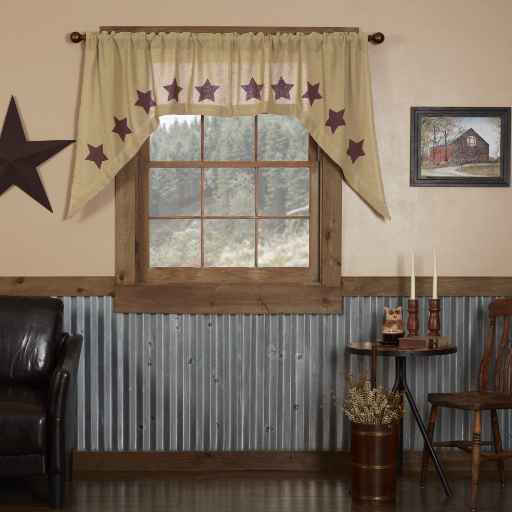 Burlap w/Burgundy Stencil Stars Swag Set of 2 36x36x16