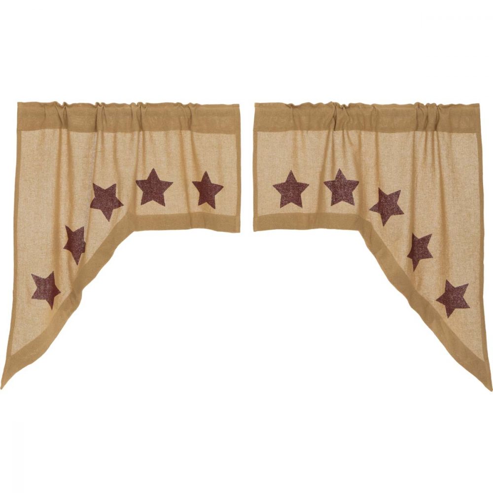 Burlap w/Burgundy Stencil Stars Swag Set of 2 36x36x16