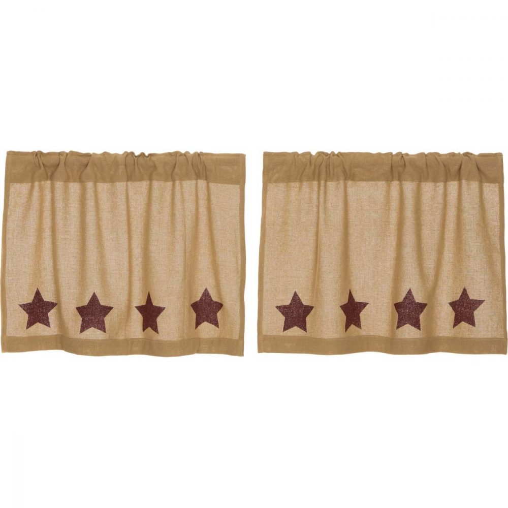 Burlap w/Burgundy Stencil Stars Tier Set of 2 L24xW36