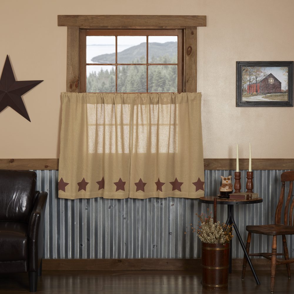 Burlap w/Burgundy Stencil Stars Tier Set of 2 L36xW36