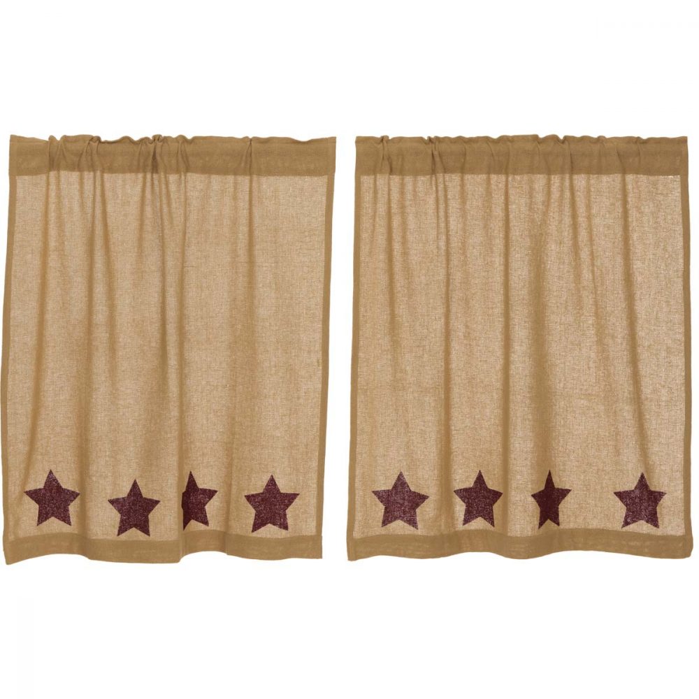 Burlap w/Burgundy Stencil Stars Tier Set of 2 L36xW36