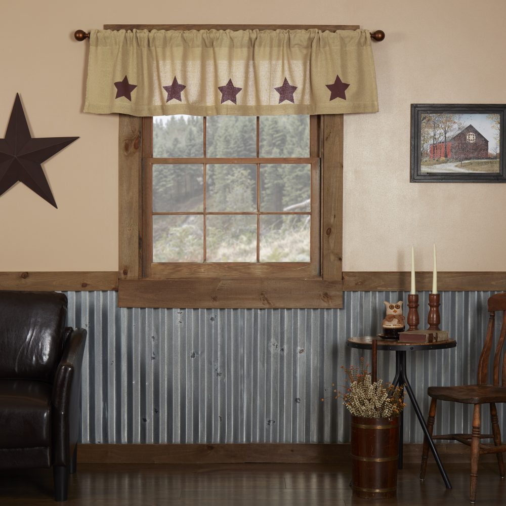 Burlap w/Burgundy Stencil Stars Valance 16x72