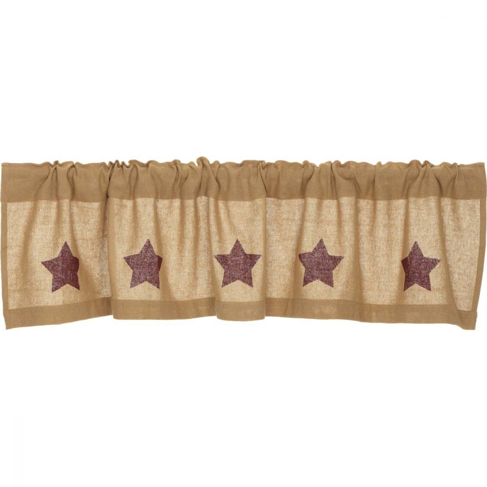 Burlap w/Burgundy Stencil Stars Valance 16x72