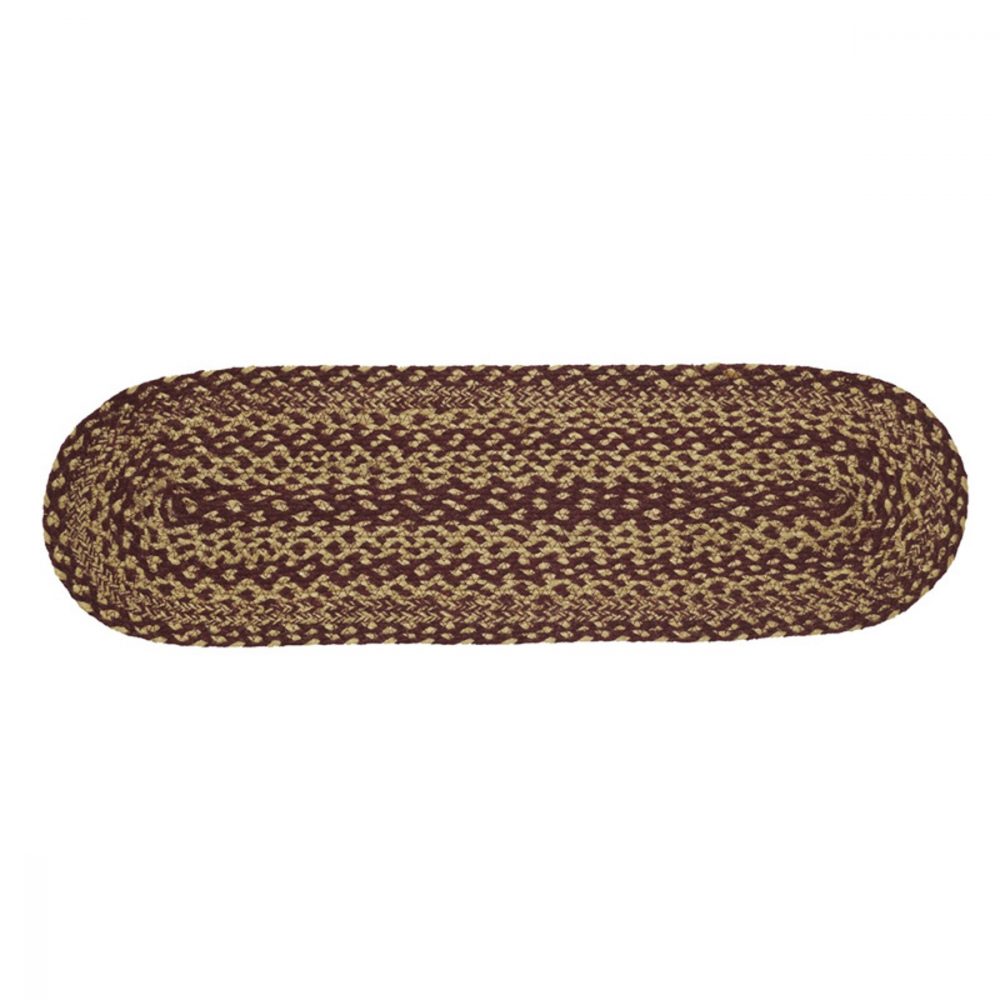 Burgundy Tan Jute Stair Tread Oval Latex 8.5x27