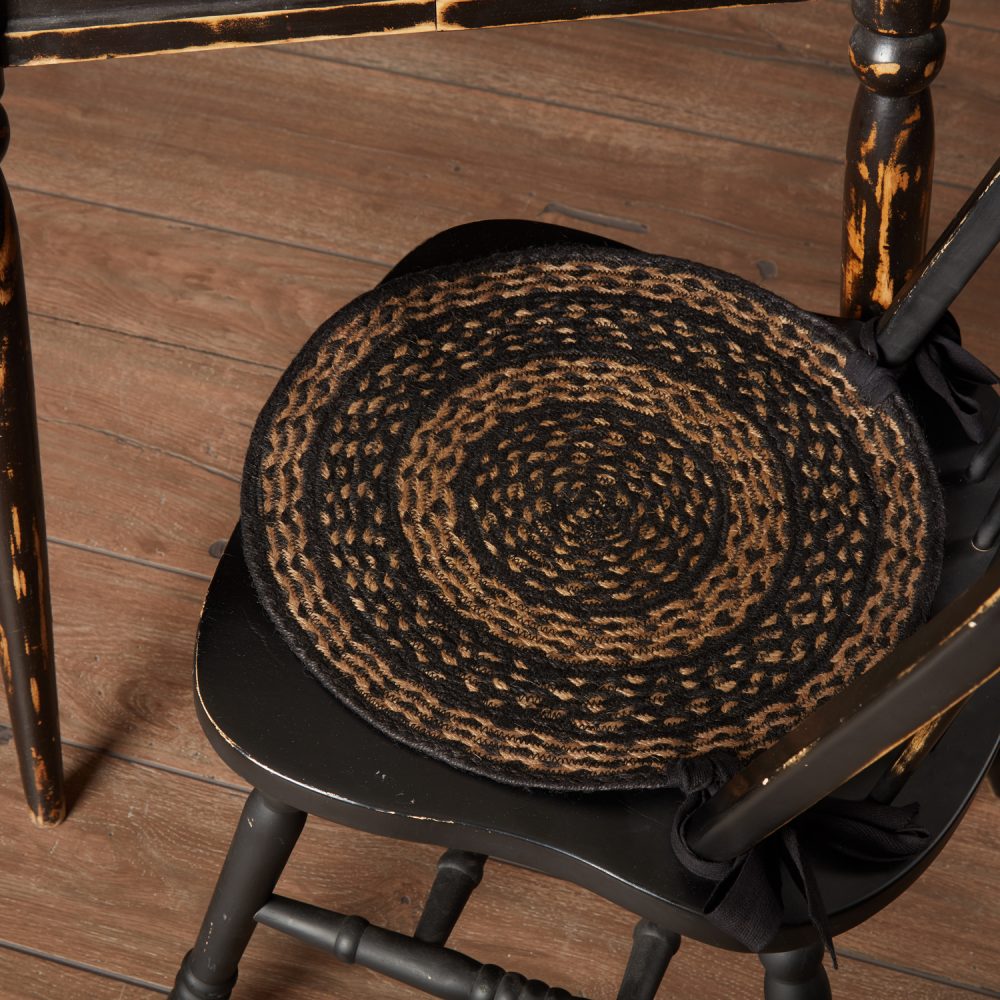 Black & Tan Jute Chair Pad 15 inch Diameter Set of 6