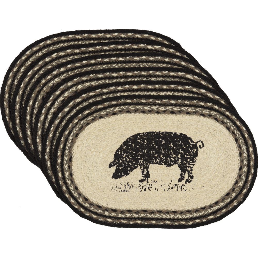 Sawyer Mill Charcoal Pig Jute Placemat Set of 6 12x18