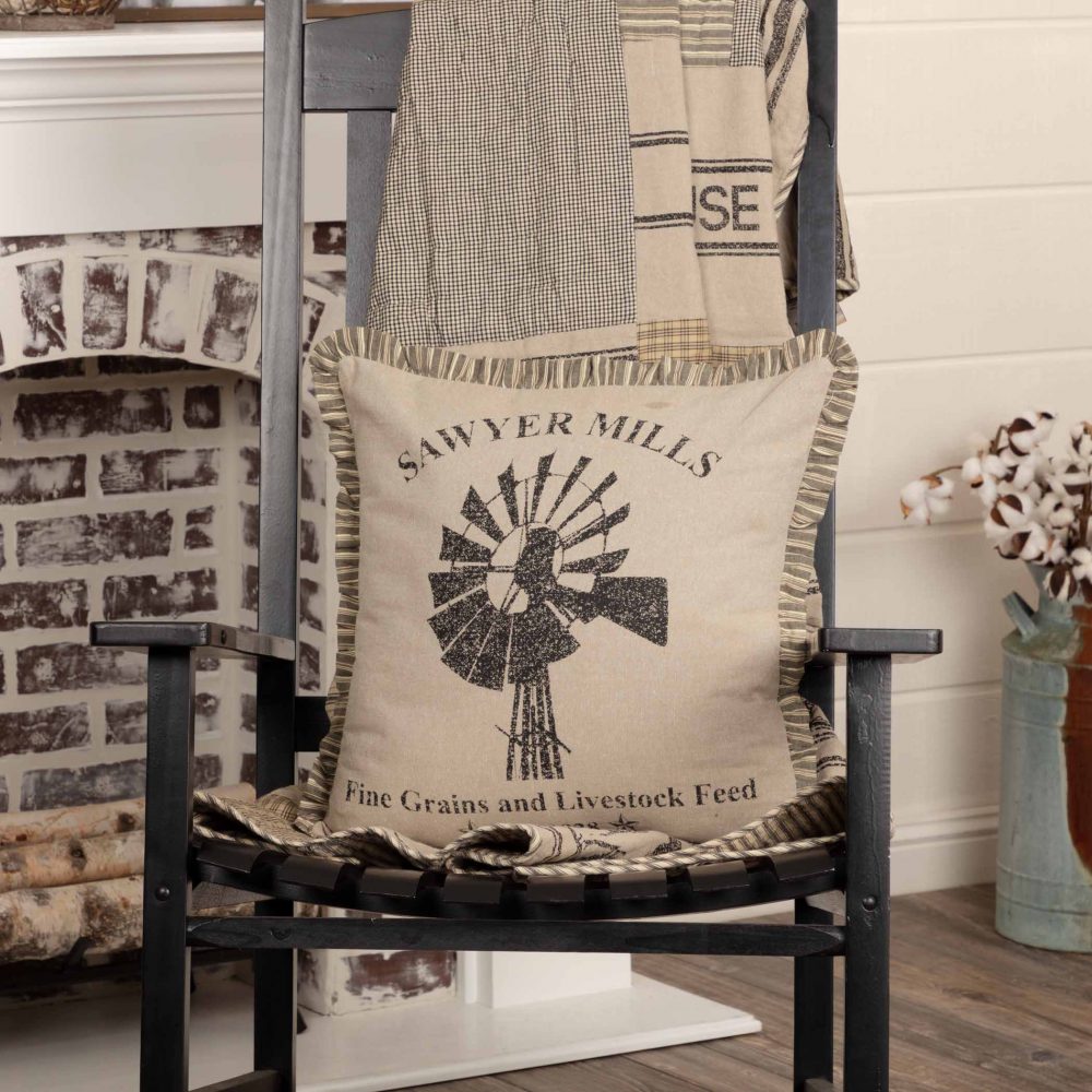 Sawyer Mill Charcoal Windmill Pillow 18x18