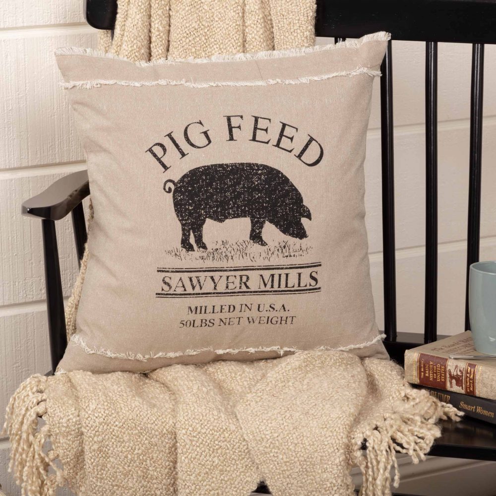 Sawyer Mill Charcoal Pig Pillow 18x18