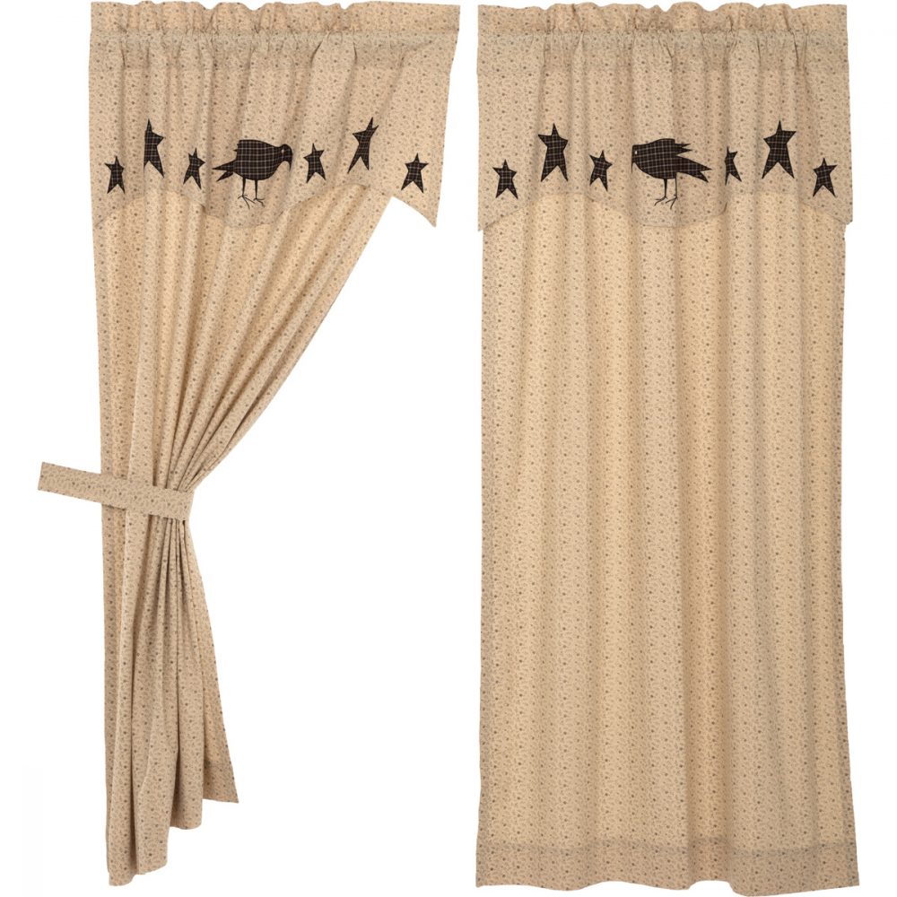 Kettle Grove Short Panel with Attached Applique Crow and Star Valance Set of 2 63x36