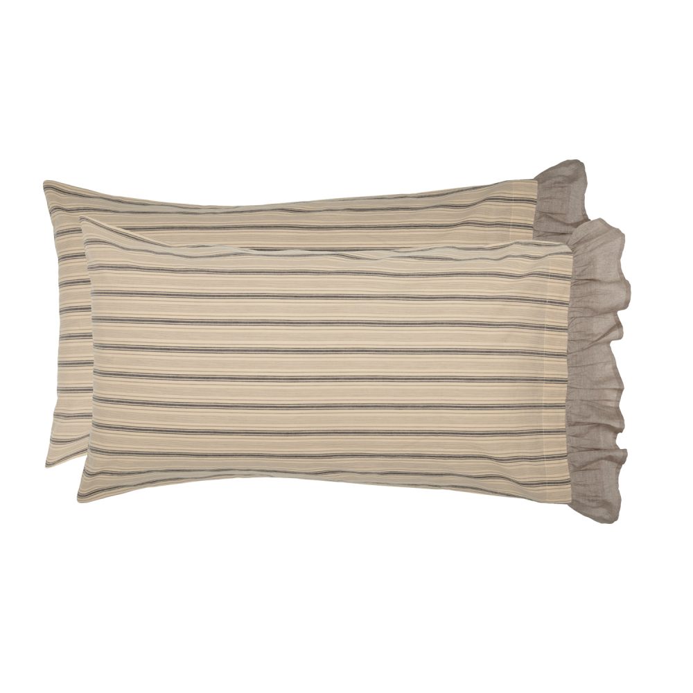 Sawyer Mill Charcoal Stripe Ruffled King Pillow Case Set of 2 21x40