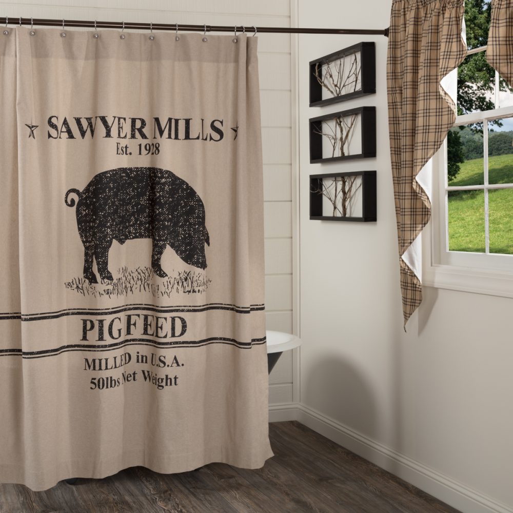 Sawyer Mill Charcoal Pig Shower Curtain 72x72