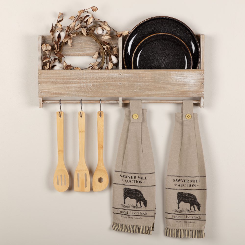 Sawyer Mill Charcoal Cow Button Loop Tea Towel Set of 2