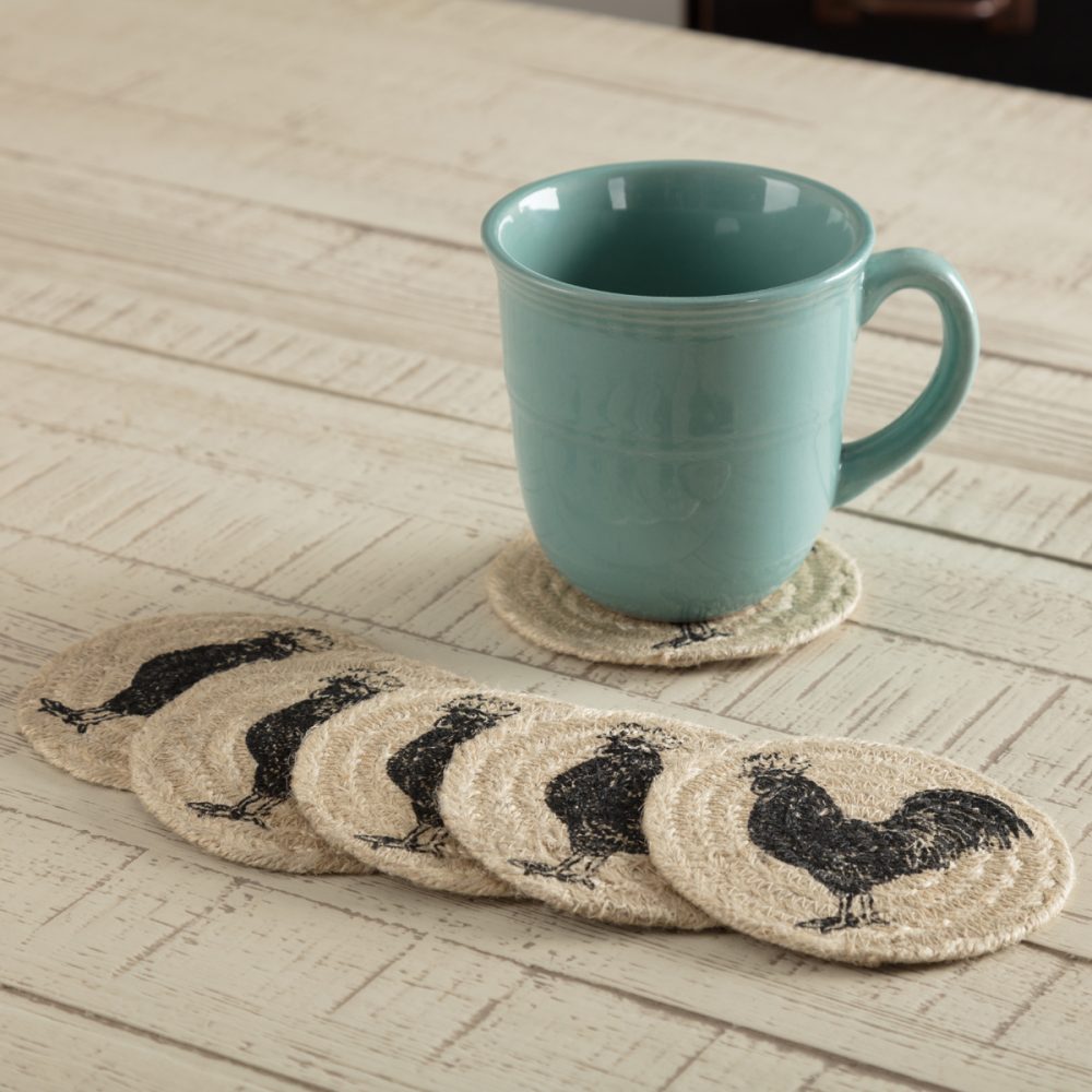 Sawyer Mill Charcoal Poultry Jute Coaster Set of 6