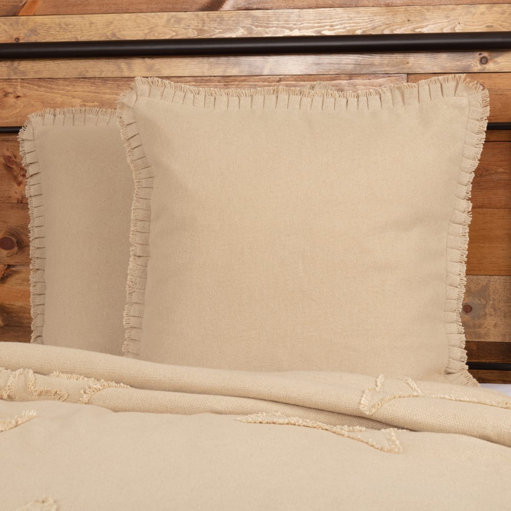 Burlap Vintage Fabric Euro Sham w/ Fringed Ruffle 26x26