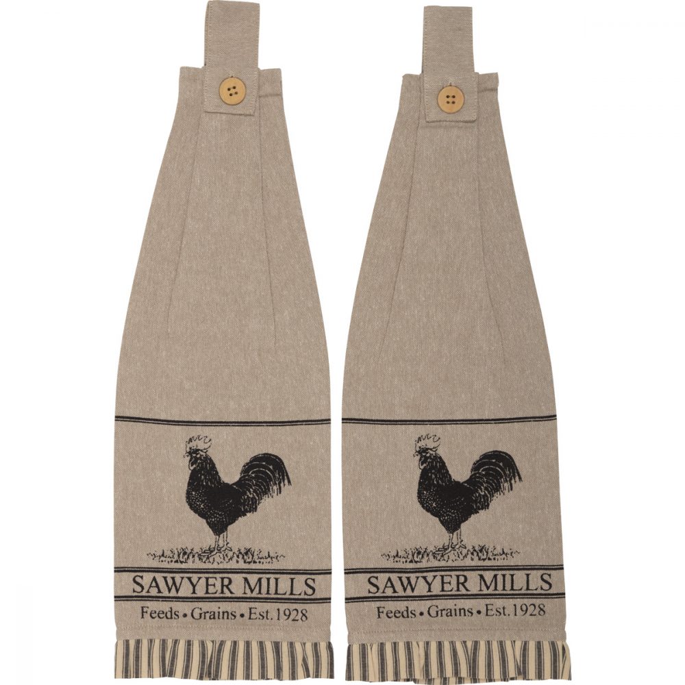 Sawyer Mill Charcoal Poultry Button Loop Tea Towel Set of 2