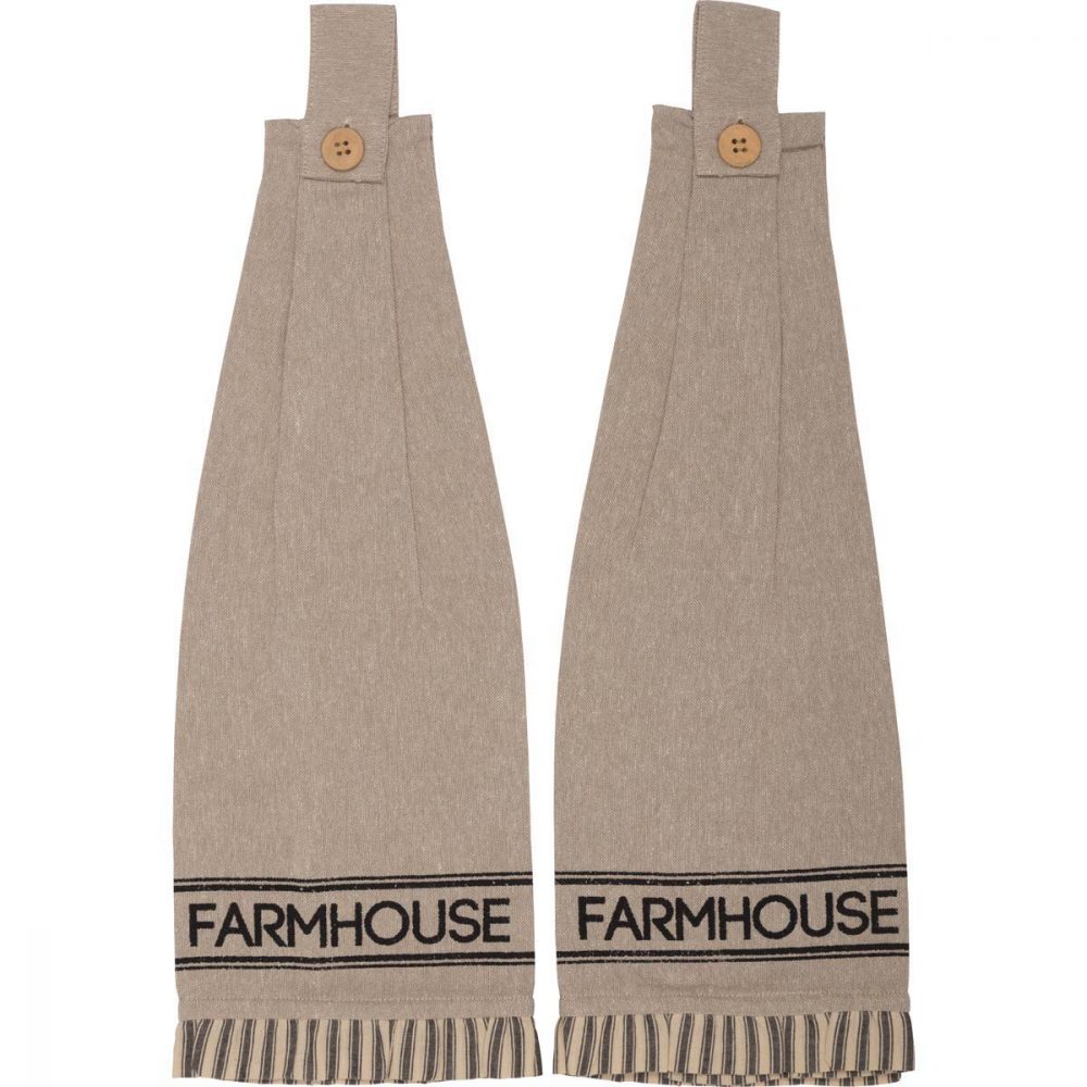 Sawyer Mill Charcoal Farmhouse Button Loop Tea Towel Set of 2