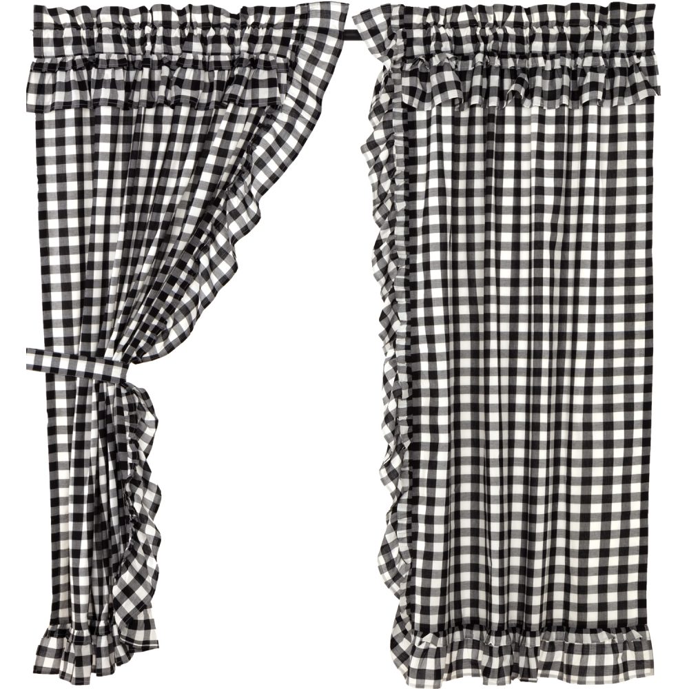 Annie Buffalo Black Check Ruffled Short Panel Set of 2 63x36