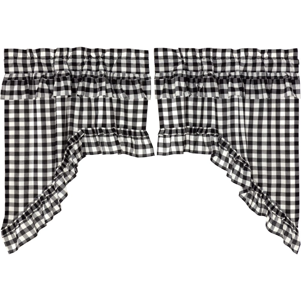 Annie Buffalo Black Check Ruffled Swag Set of 2 36x36x16