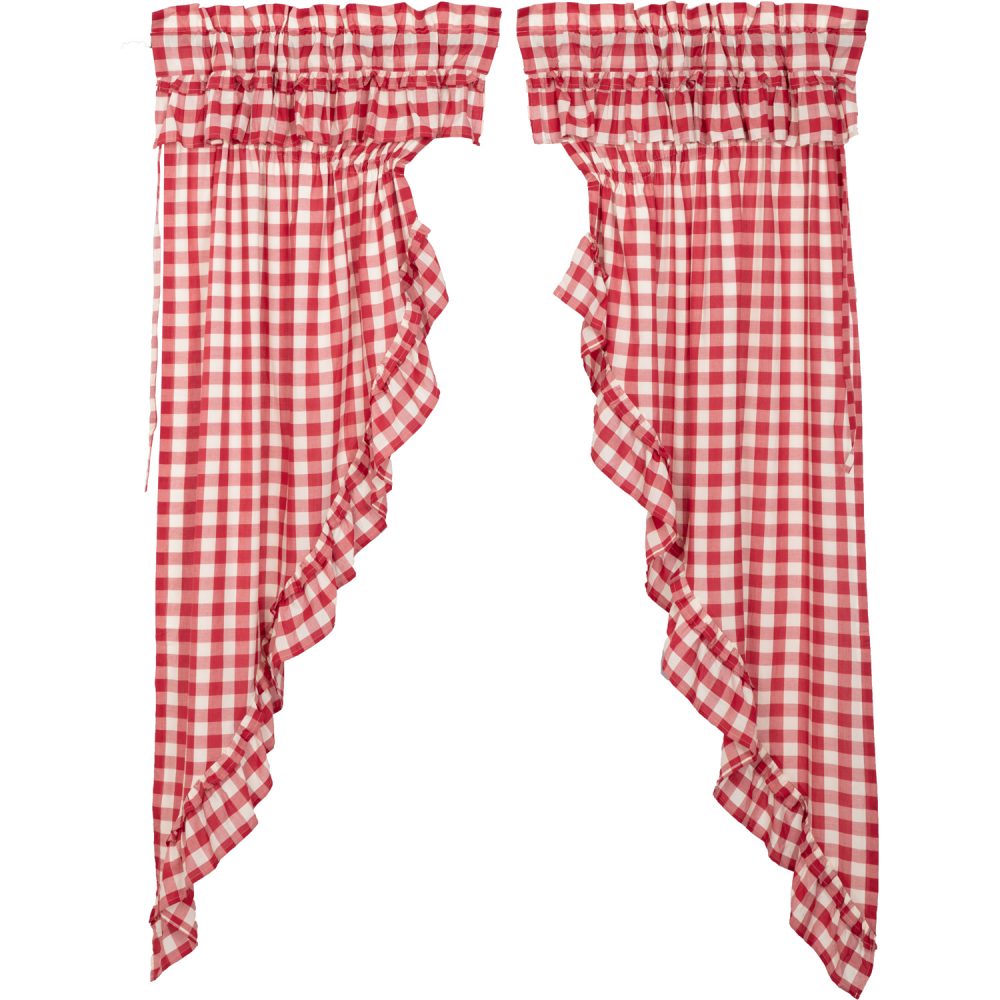 Annie Buffalo Red Check Ruffled Prairie Short Panel Set of 2 63x36x18