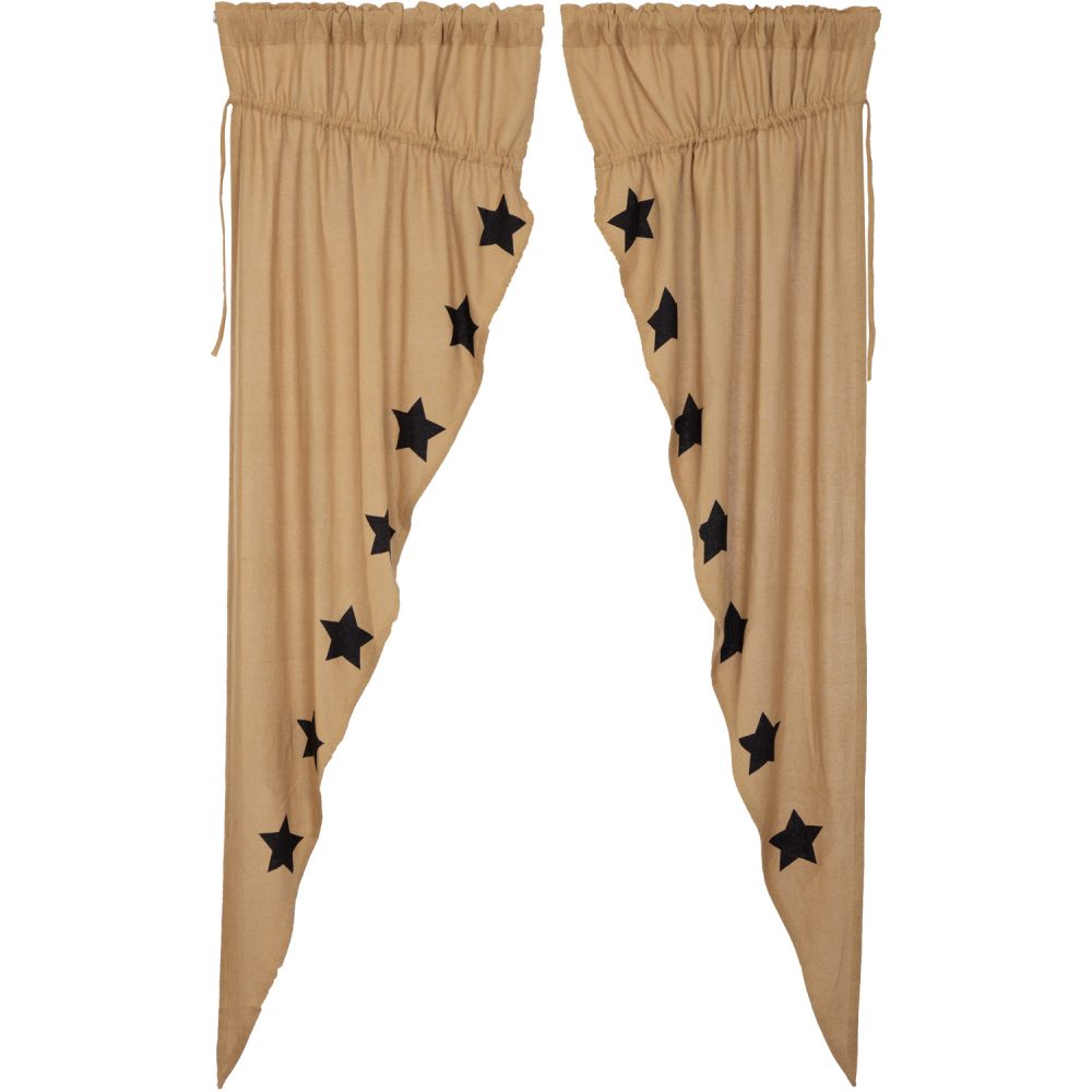 Burlap W/Black Stencil Stars Prairie Long Panel Set of 2 84x36x18