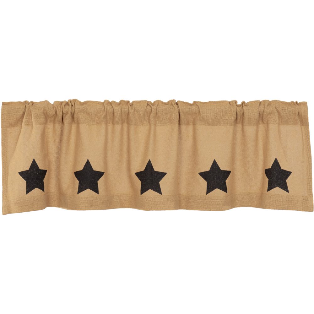 Burlap W/Black Stencil Stars Valance 16x60