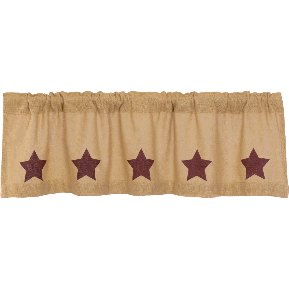 Burlap W/Burgundy Stencil Stars Valance 16x60