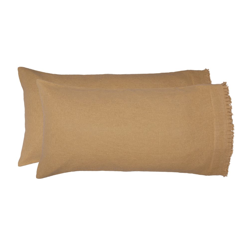 Burlap Natural King Pillow Case w/ Fringed Ruffle Set of 2 21x40