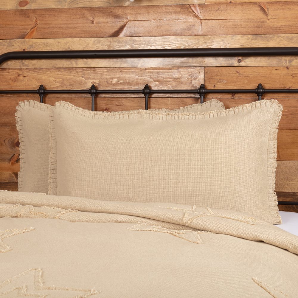 Burlap Vintage King Sham w/ Fringed Ruffle 21x37