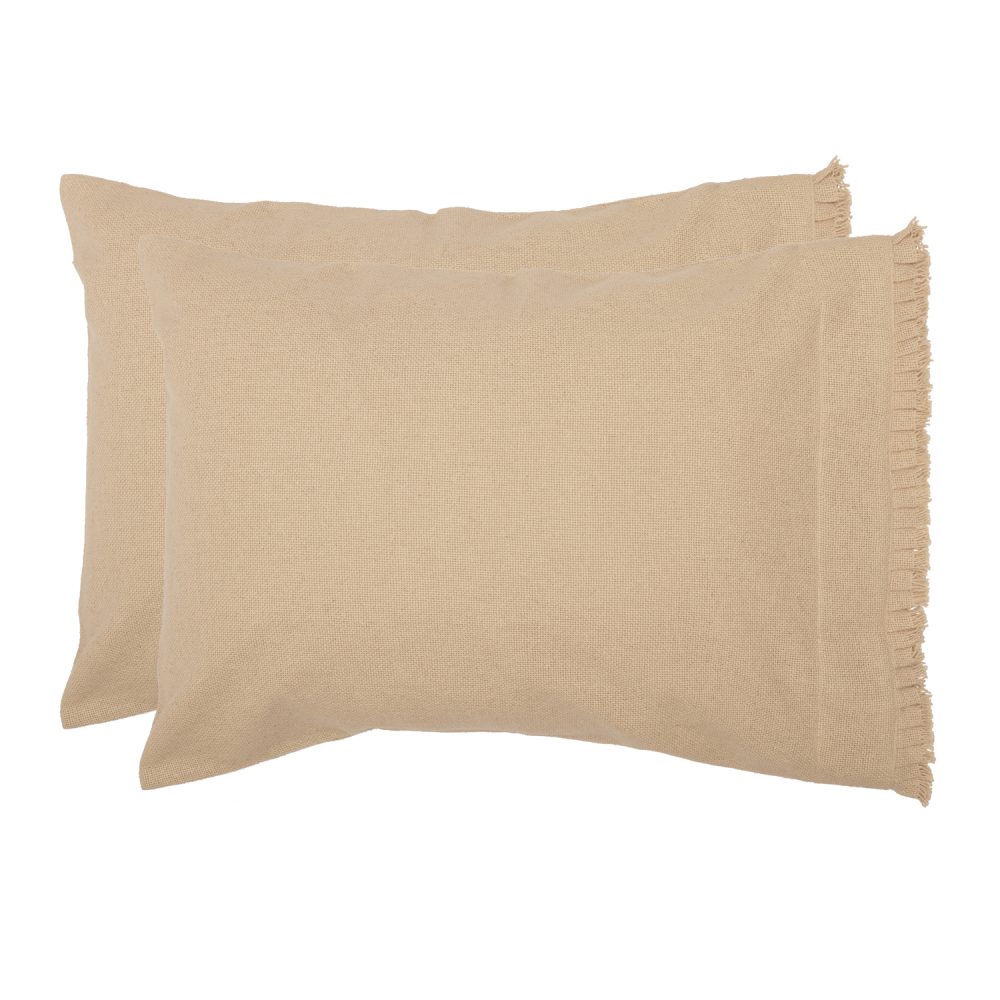 Burlap Vintage Standard Pillow Case w/ Fringed Ruffle Set of 2 21x30