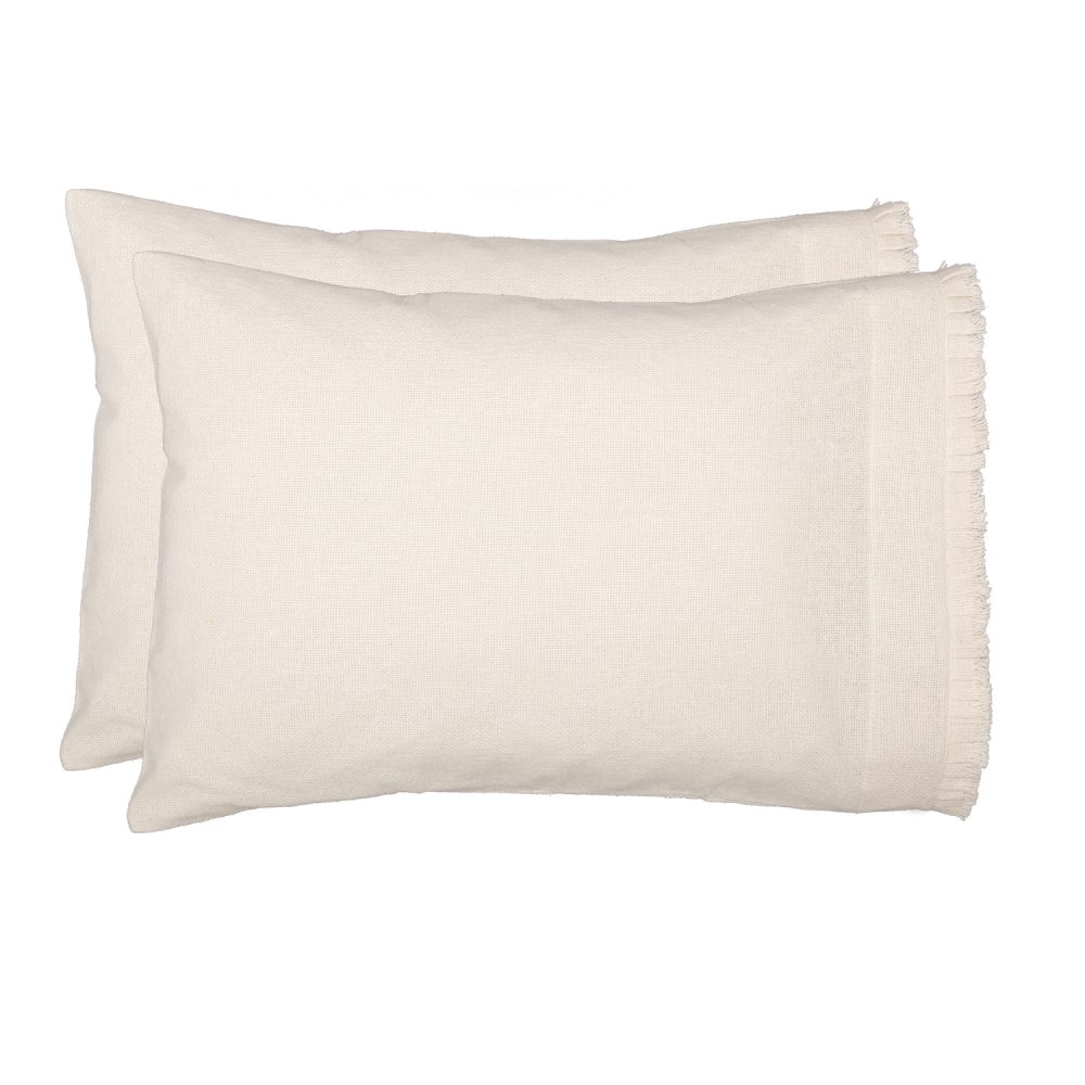 Burlap Antique White Standard Pillow Case w/ Fringed Ruffle Set of 2 21x30