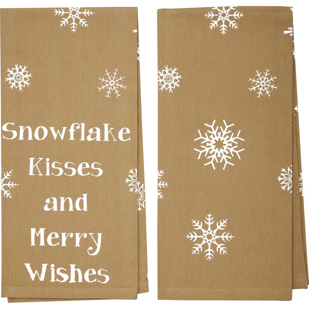 Snowflake Burlap Natural Snowflake Kisses Tea Towel Set of 2 19x28