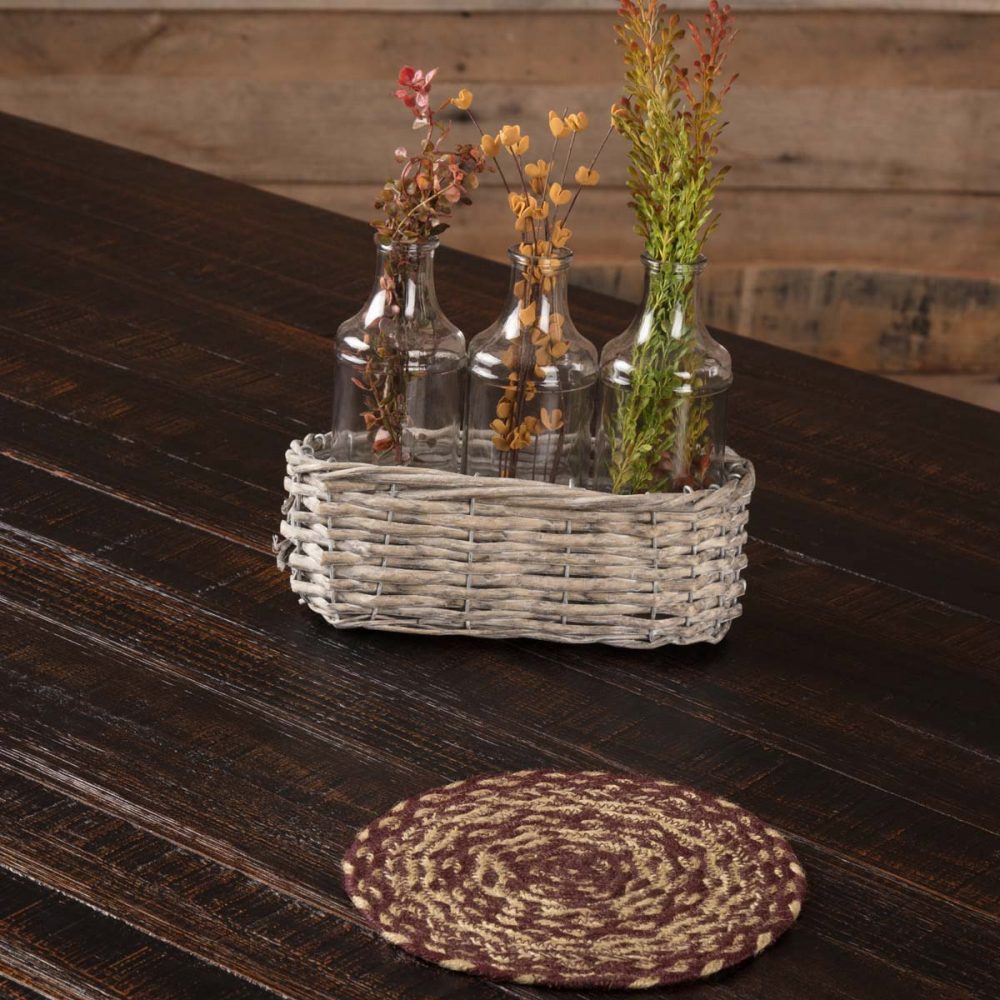 Burgundy Tan Jute Trivet 8