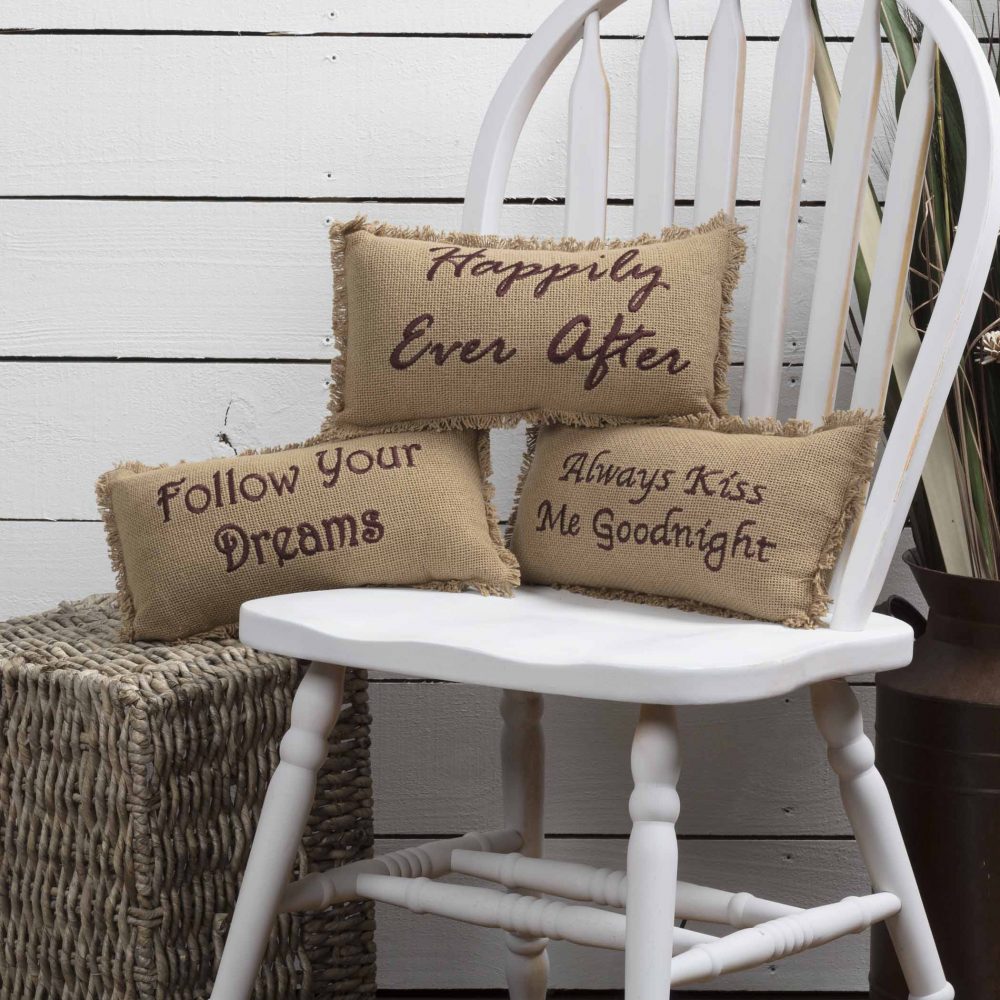 Burlap Natural Pillow Always Kiss Me Goodnight 7x13