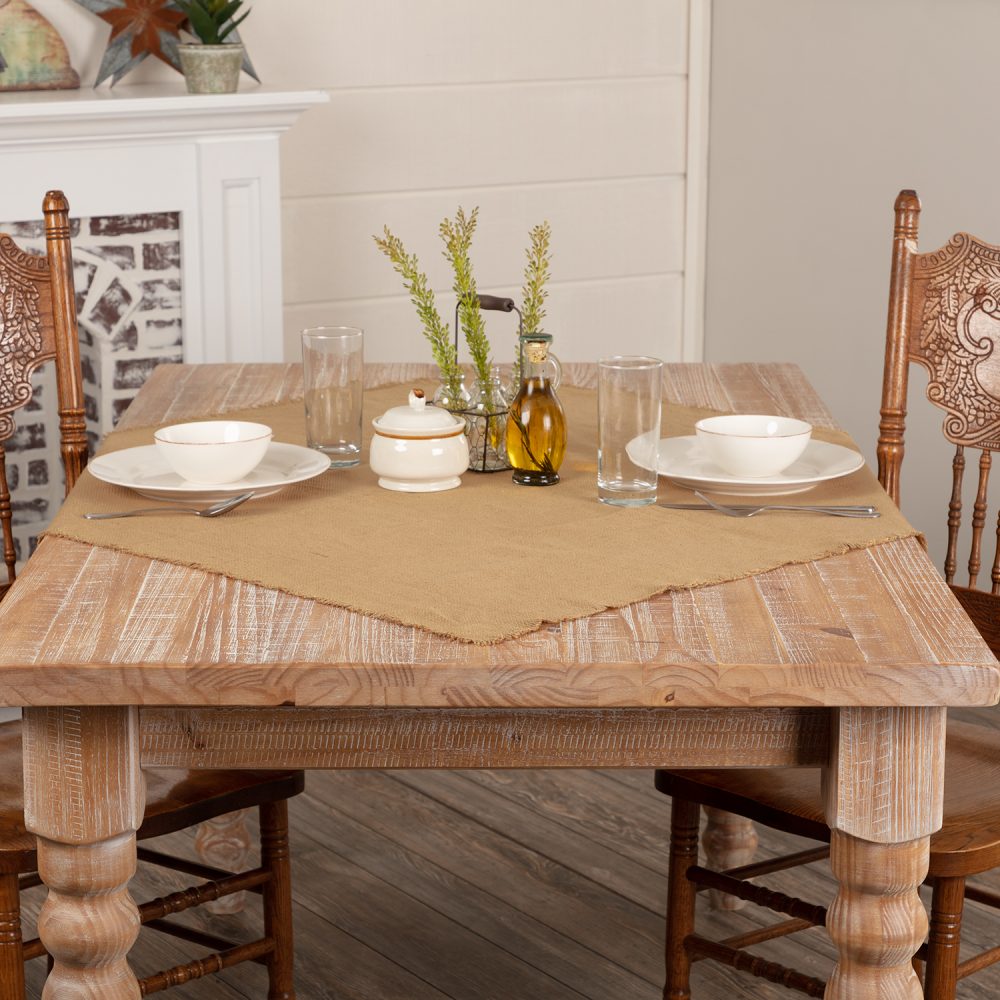 Burlap Natural Table Topper Fringed 40x40