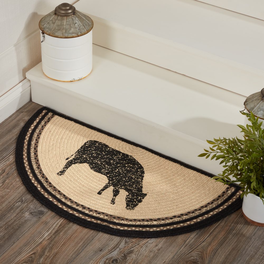 Sawyer Mill Charcoal Cow Jute Rug Half Circle 16.5x33