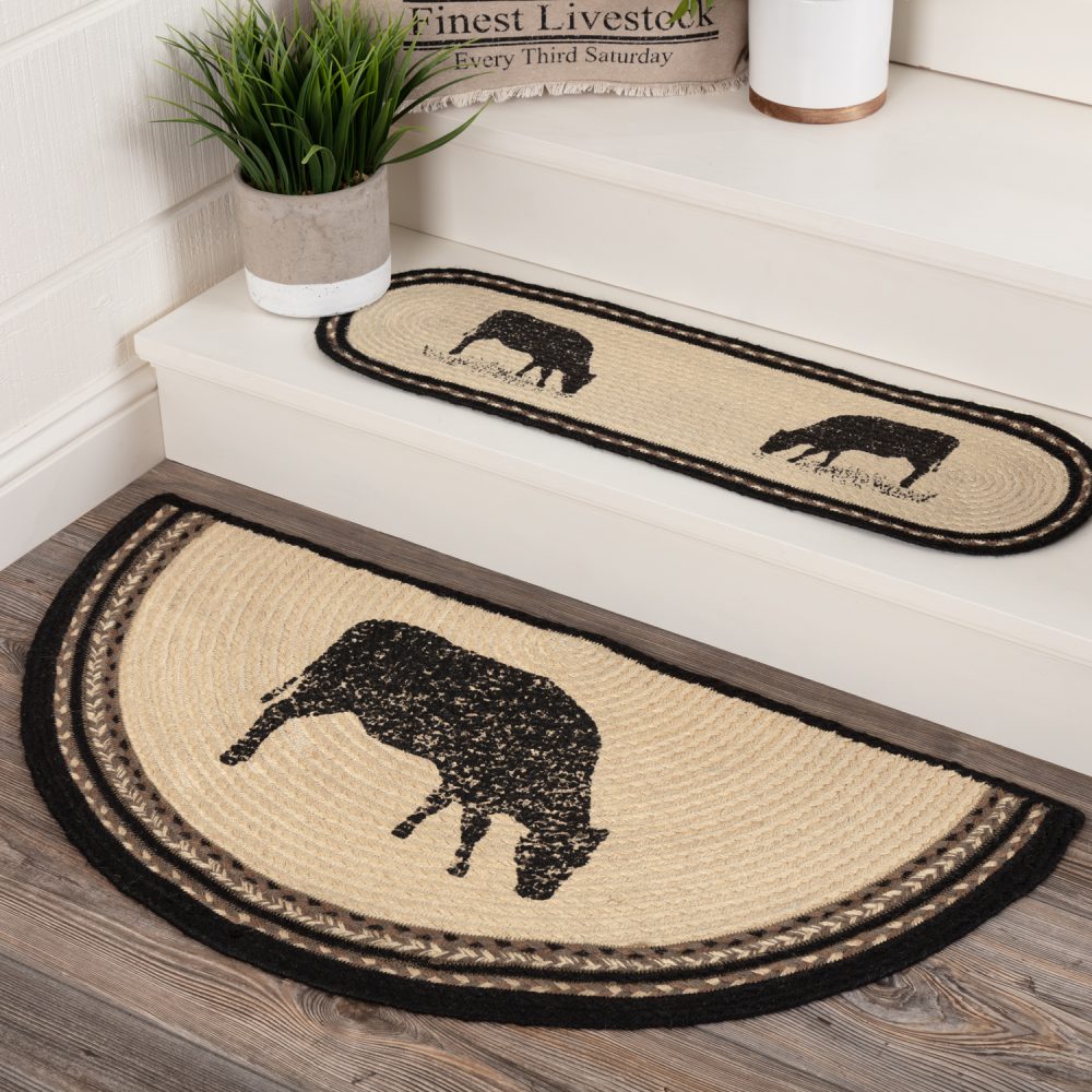 Sawyer Mill Charcoal Cow Jute Rug Half Circle 16.5x33