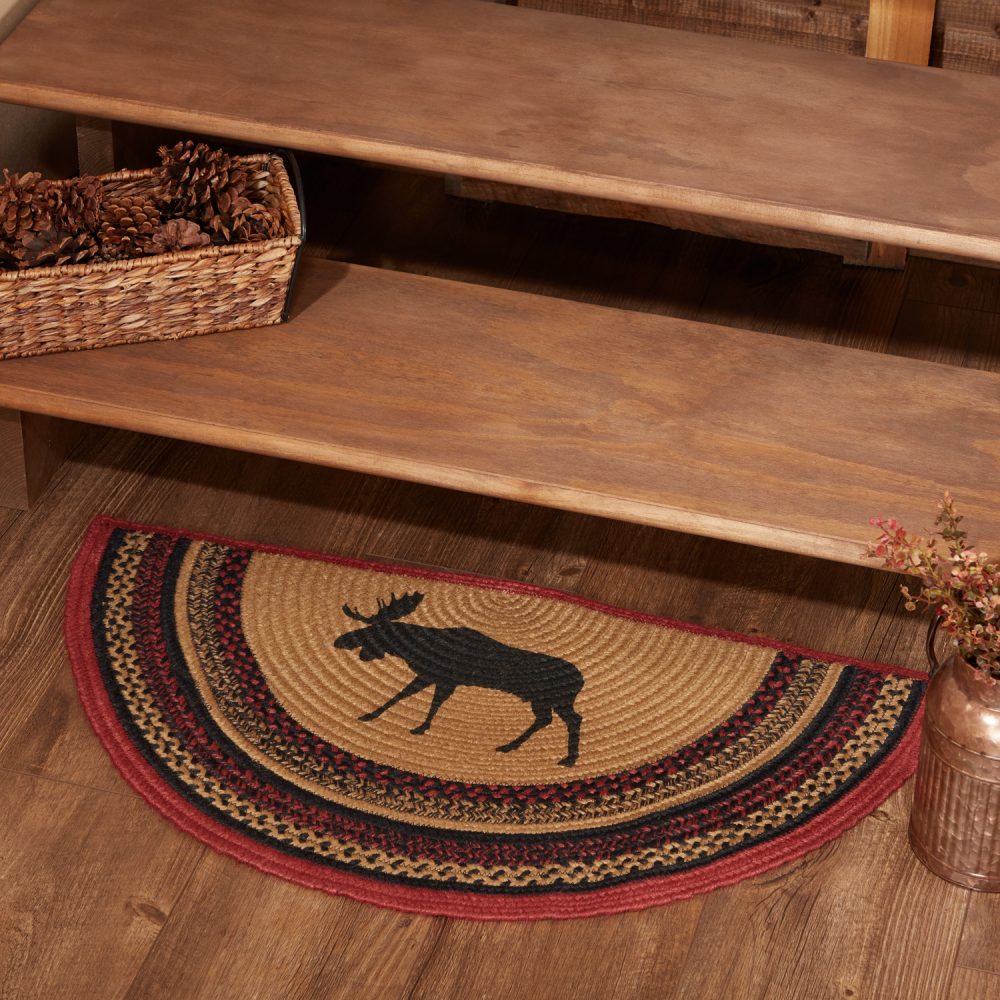 Cumberland Stenciled Moose Jute Rug Half Circle 16.5x33