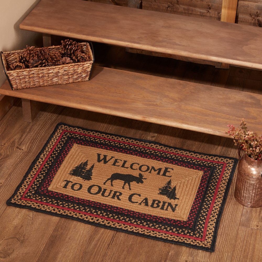 Cumberland Stenciled Moose Jute Rug Rect Welcome to the Cabin 20x30