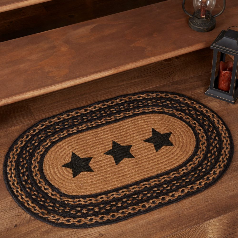 Farmhouse Jute Rug Oval Stencil Stars 20x30